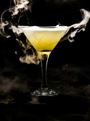 Coctel de color amarillo en una copa.