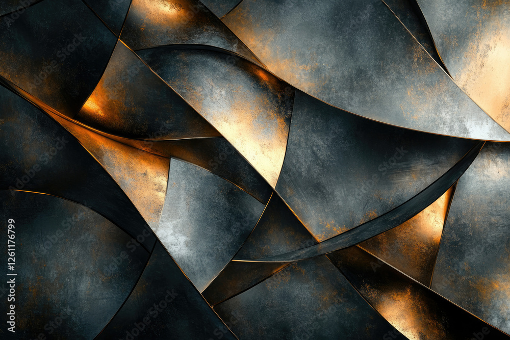 Aufkleber Abstract metallic background with dark gray and gold elements, creating a textured, layered design.