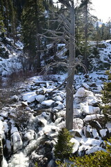 beautiful waterfall at lake Tahoe in winter