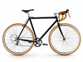 Fototapeta premium Black Bicycle with Orange Wheels and Handlebars on White Background