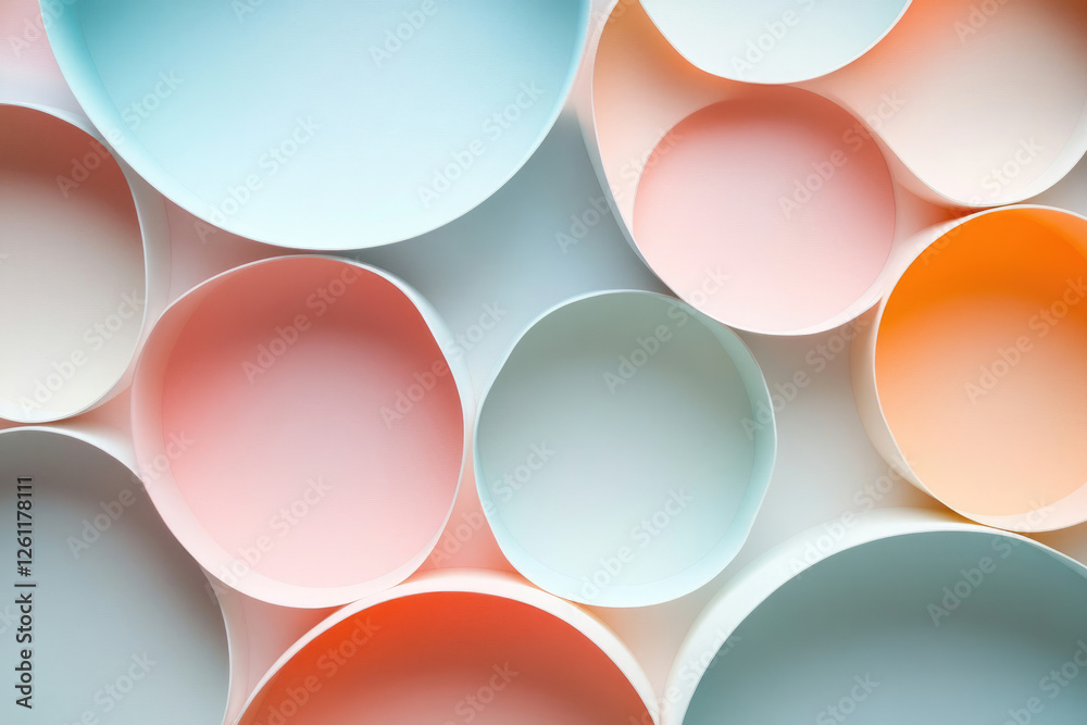 Poster Abstract pastel circles overlap, creating a visually appealing and calming pattern of soft colors.