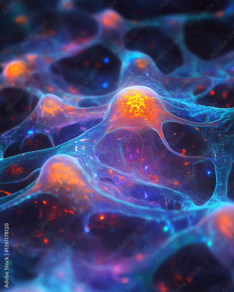 Poster neuro-map illustration highlighting complex neural connections and activity