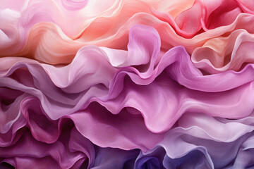 Obraz premium Layers of pastel pink, purple, and mauve chiffon fabric create a soft, dreamy texture.