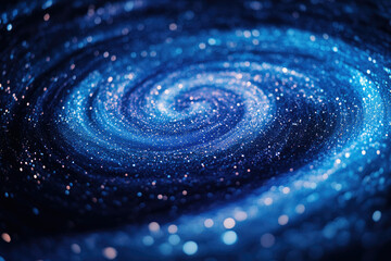 A mesmerizing swirl of blue glitter, resembling a cosmic galaxy or nebula.