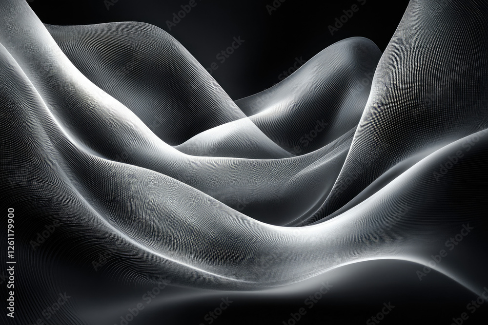 Poster Abstract grayscale flowing waves, creating a dynamic and elegant visual effect.