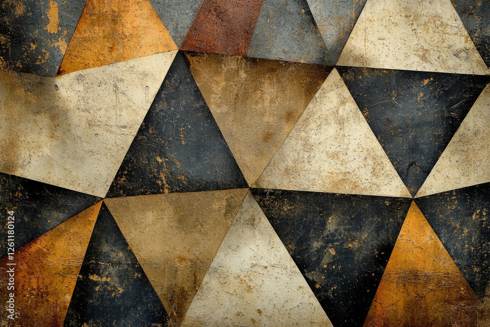 Aufkleber abstract geometric art with textured triangular shapes in earthy tones of beige, brown, and black.