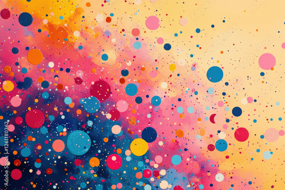 Poster Vibrant abstract art featuring colorful circles and dots on a textured background.