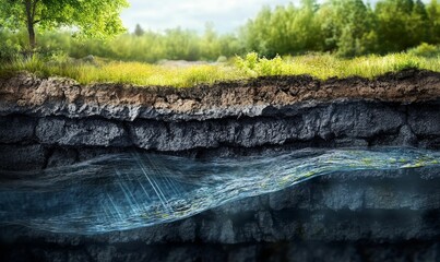 Layered earth reveals vibrant underground water.