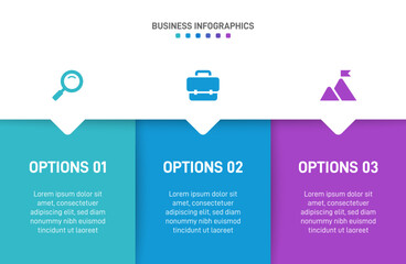 Horizontal progress bar featuring 3 arrow-shaped elements, symbolizing three six stages of business strategy and progression. Clean timeline infographic design template. Vector for presentation