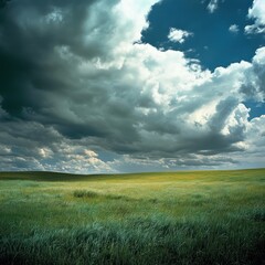 Grassland Under Dramatic Sky
