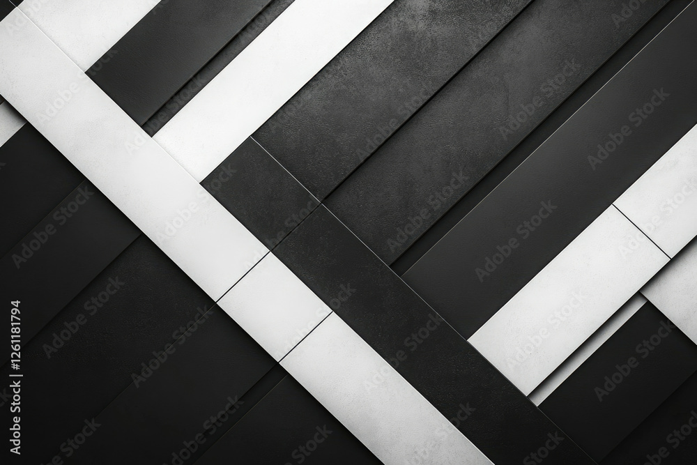 Poster Abstract geometric pattern with intersecting black and white stripes creating a modern design.