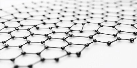 Honeycomb structure abstract background. Molecular lattice nanoscale texture. Science presentation innovative technology. Monochrome macro photography, shallow depth, white backdrop