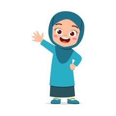 little muslim kid waving hand and feel happy