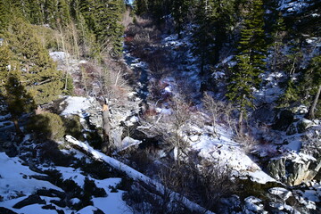 beautiful waterfall at lake Tahoe in winter