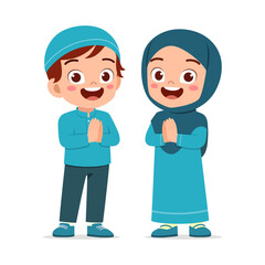 little muslim kids with greeting pose