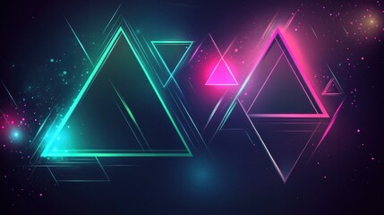 Fototapeta premium Glowing Triangles, Abstract Background, Neon, Space