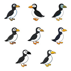 Obraz premium Cute Puffin Birds Cartoon Vector Illustration 