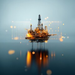Obraz premium Futuristic Oil Platform Visualization with Digital Overlays and Light Effects