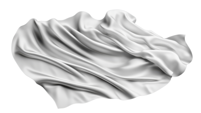 White satin fabric flowing on transparent background