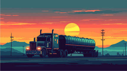 Fototapeta premium Flat illustration of a truck with a semi-trailer. Cargo transportation. Truck.