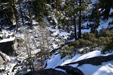 beautiful waterfall at lake Tahoe in winter
