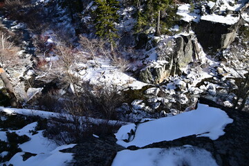 beautiful waterfall at lake Tahoe in winter
