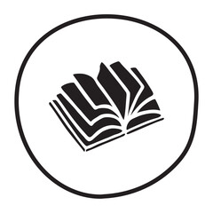 Doodle open book icon hand drawn in flat style. Knowledge and education symbol. Vector illustration isolated on white background