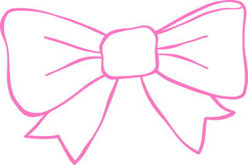 Minimalist pink line art of a stylish ribbon bow with flowing tails. A charming and decorative illustration perfect for fashion, gifts, and feminine designs Outline