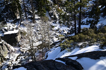 beautiful waterfall at lake Tahoe in winter