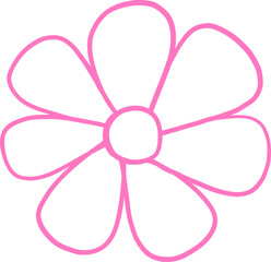 Minimalist pink line art of a daisy-like flower with eight rounded petals and a circular center. A charming floral illustration perfect for spring and decorative designs Outline