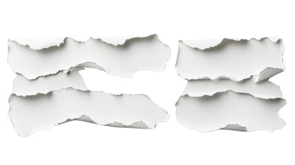 Set of ripped white paper pieces with transparent background
