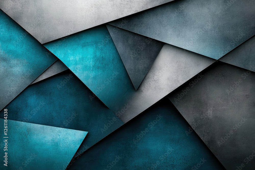Poster abstract geometric background featuring overlapping textured triangles in shades of teal, gray, and 