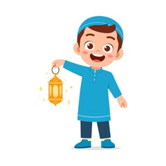 little muslim kid holding traditional lamp