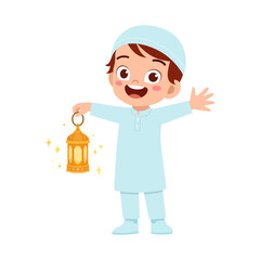little muslim kid holding traditional lamp