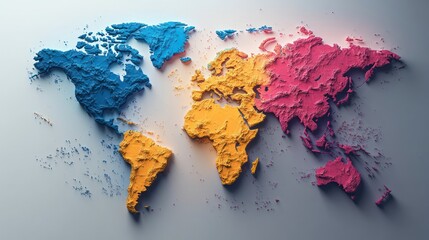 Colorful 3D world map on light background