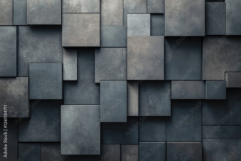 Poster Abstract background of dark gray textured squares in varying sizes and depths, creating a three-dimensional effect.