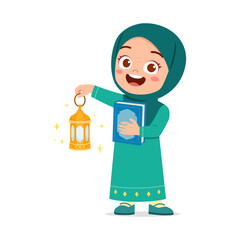 little muslim kid holding traditional lamp