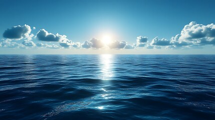 Obraz premium Ocean sunrise, calm sea, cloudscape, background tranquility, travel