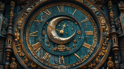 Obraz premium ramadan theme, 3d, realistic, in the dial ramadan moon high resulation, more creative, with islamic ornaments, design should be mat colorful