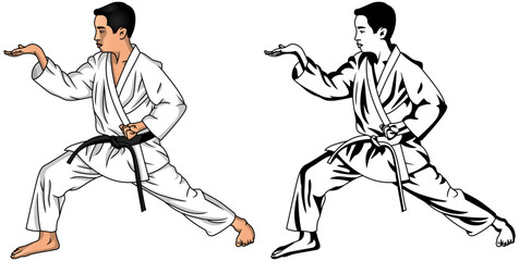 karateka with a black belt vector