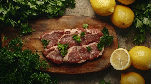 Lavish Middle Eastern Lahmacun Adorned with Parsley, Lemon, and Sumac