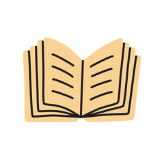 Doodle open book icon hand drawn in a modern minimalistic style isolated on white background. Vector illustration