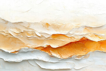 Naklejka premium Abstract painting of textured waves in white and orange hues, evoking a sense of calm and movement.