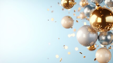 Fototapeta premium Colorful Sparkling Ornaments Floating Against a Light Blue Background