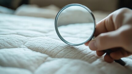 Fototapeta premium Magnifying glass examines soft white fabric texture