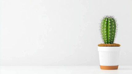 Modern Cactus in Minimalist Pot on White Background for Decor