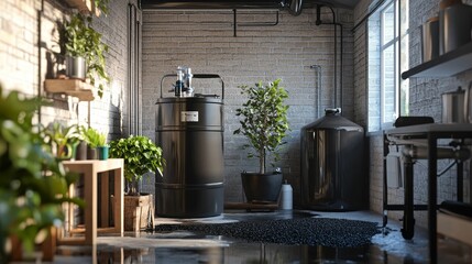 Obraz premium Industrial water system leak in urban setting