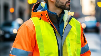 Obraz premium Safety vest bright colors urban setting