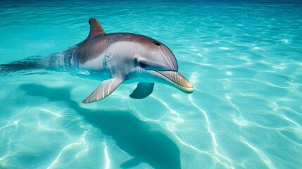 Fototapeta premium Dolphin swimming gracefully in crystal-clear water, ultimate peace