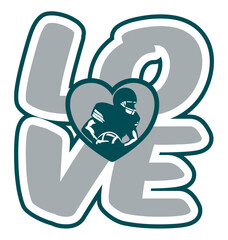love - silver and midnight Green football player with ball, sport vector graphics, for street art - graffiti lettering typography - art illustration - multicolor - writen	